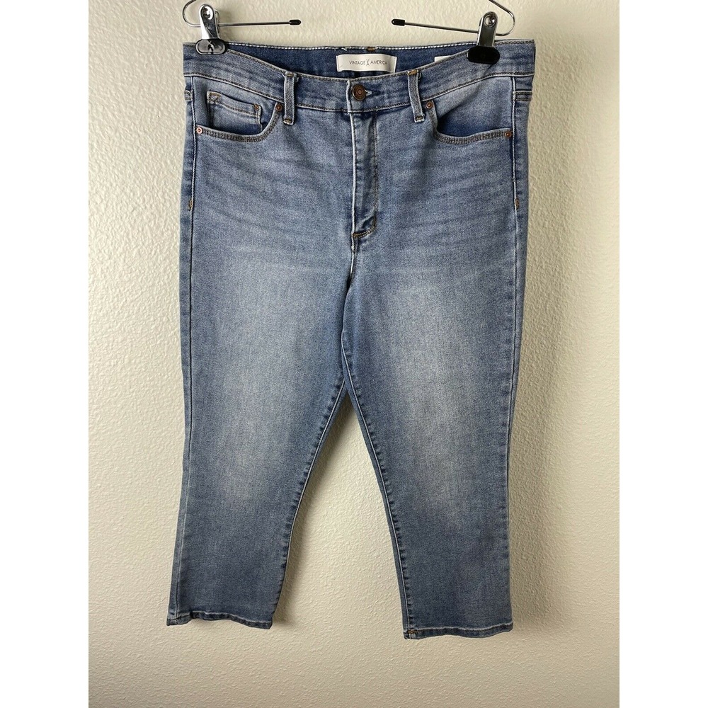 Vintage America‎ Boyfriend Crop Jeans Women's Size 14 Denim Medium Wash Stretch